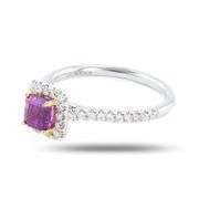 18K WHITE AND YELLOW GOLD PURPLISH PINK SRI LANKA SAPPHIRE AND DIAMOND RING 1.25 C.T.W., GIA CERTIFI