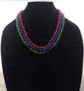 Beautiful 3 Strand 665.5 Cttw Natural Ruby, Emerald and Blue Sapphire Bead Necklace