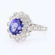 14K WHITE GOLD TANZANITE AND DIAMOND RING 2.06 C.T.W.