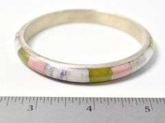 Multi Gemstone Hinged Bangle Bracelet in Sterling Silver 36.8 grams.
