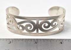 Wide Cuff Bracelet with Swirl Pattern in Sterling Silver 40.2grams