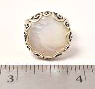 Round Pearlescent Ring with Swirl Pattern Band in Sterling Silver 7.3grams Size 6 3/4