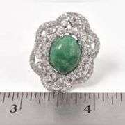 Stunning 7.75CTS Oval Cabochon-Cut Natural Emerald & 2.35CTW White Sapphire Gemstone Ring in Sterlin