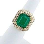 18K YELLOW GOLD EMERALD AND DIAMOND RING 10.06 C.T.W.