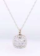 10kt White gold cluster diamond halo pendant on chain necklace