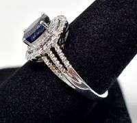 Deep Blue Gemstone Ring with Accent Gems in Sterling Silver 4.1grams Size 9