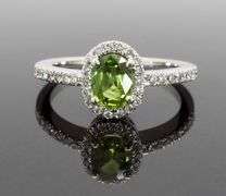 Green Sapphire & Diamond Halo Ring