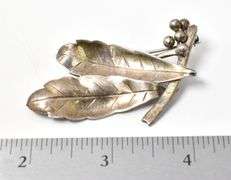 Leaf and Grape Brooch in Sterling Silver