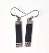 Rectangle Onyx Dangle Earrings in Sterling Silver 4.4grams