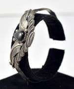 Leaf Cuff Bracelet with Onyx in Sterling Silver 18.7grams
