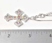 Multi Colored Gemstone Cross Necklace in Sterling Silver 7.3grams 18inch