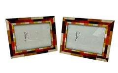 Natalini Italian Orange, Brown, and Ivory Striped Wooden Frames 5x7