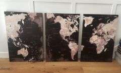 Set of 3 World Map Wall Art Framed Canvas