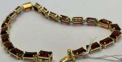 14K Yellow Gold Emerald Cut Garnet Tennis Bracelet