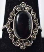 Onyx Ring with Accent Gems in Sterling Silver 4.5grams Size 8 1/4