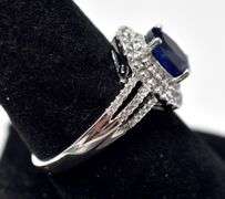 Deep Blue Gemstone Ring with Accent Gems in Sterling Silver 4.1grams Size 9