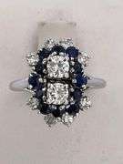 CERTIFIED 18K WHITE GOLD DIAMOND AND SAPPHIRE RING