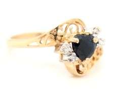 10kt Yellow gold heart shaped blue sapphire ring