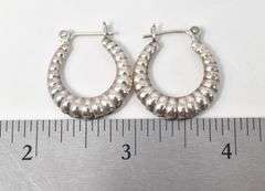 Ribbed Hoop Earrings in Sterling Silver 3.7grams