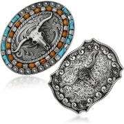 2 Western Longhorn Bull Belt Buckles