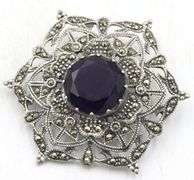 Vintage 925 sterling silver amethyst brooch pendant