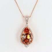 14K ROSE GOLD MORGANITE AND DIAMOND PENDANT 12.10 C.T.W.