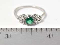 Dainty Bright Green Gemstone Ring with Detailing and Accents in Sterling Silver 2.1grams Size 10