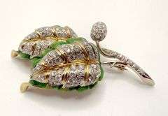 18KT Italian hand made yellow/white gold with 2.16 cttw pave set round diamond leaf brooch