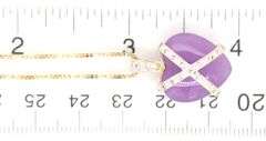 14kt Yellow gold Heart shaped Lavendar Jade crossover diamond pendant on box chain