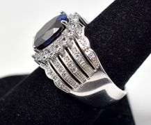 Large Band Ring with Blue Oval Cut Stone in Sterling Silver 11grams Size 8 3/4