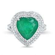 PLATINUM HEART SHAPED EMERALD AND DIAMOND RING 4.95 C.T.W.