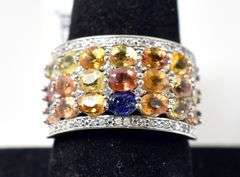 Multi Sapphire Ring with Accent Stones in Sterling Silver 6.8grams Size 8 3/4