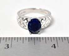 Gorgeous Blue Stone Ring with Heart Detailing on Band in Sterling Silver 4.2grams Size 8.5