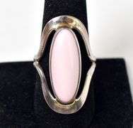 Oval Pink Coral Ring in Sterling Silver 12grams Size 9