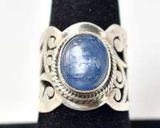 Thick Band Ring With Gorgeous Blue Stone in Sterling Silver 8.6grams Size 8