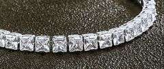 Sparkling  14 Kt White Gold Plated Sparkling Lab Princess Cut  Simulated Diamond Tennis Bracelet