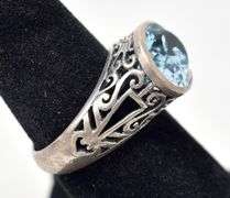Oval Cut Light Blue Gem Ring With Detailed Housing in Sterling Silver 7grams Size 6.5