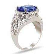 14K WHITE GOLD TANZANITE AND DIAMOND RING 5.19 C.T.W.