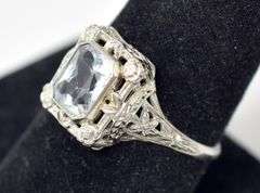 Vintage Aquamarine Gemstone Ring in 14K White Gold