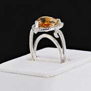 14K WHITE GOLD HEART SHAPED CITRINE AND DIAMOND RING 3.84 C.T.W.