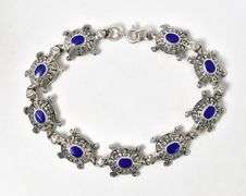 Turtle Link Bracelet with Blue Stones in Sterling Silver 20.3grams