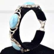 Oval Link Bracelet with Blue Stones in Sterling Silver 39.5grams