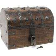 Seafarer's Wooden Treasure Chest with Lock and Key