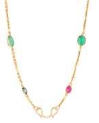 Ruby Sapphire and Emerald Bezel Set Station Necklace in 14K