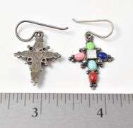 Multi-Gemstone Cross Earrings in Sterling Silver