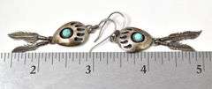 Bear Paw and Feathers Earrings with Turquoise in Sterling Silver 4.3grams