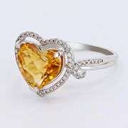14K WHITE GOLD HEART SHAPED CITRINE AND DIAMOND RING 3.84 C.T.W.
