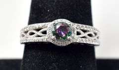 Multi-Colored Gemstone with White Accent Stones in Sterling Silver 4.2grams Size 8.5