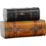 2 Storage Suitcases with Rustic Leather