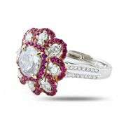 18K WHITE AND ROSE GOLD H COLOR I CLARITY DIAMOND AND RUBY RING 3.09 C.T.W.